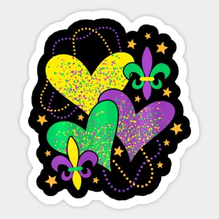 Cute Mardi Gras Love Hearts for Women Girls Kids Sticker